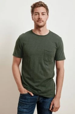 Velvet By Graham & Spencer Mens CHAD RAW EDGE COTTON SLUB POCKET TEE