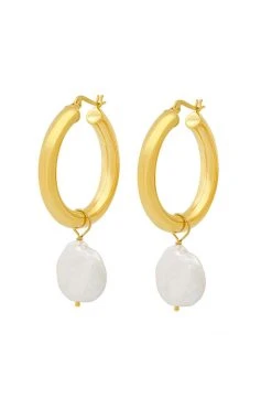 Womens SADE HOOPS WITH PEARL CHARM BY BYCHARI