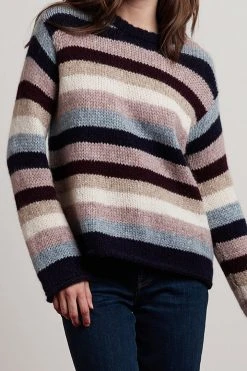 Velvet By Graham & Spencer Womens CALISTA STRIPE BABY ALPACA CREW NECK SWEATER
