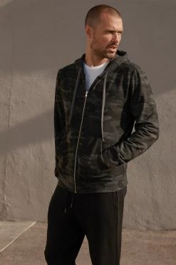Velvet By Graham & Spencer Mens BARNEY CAMO PRINT ZIP UP HOODIE