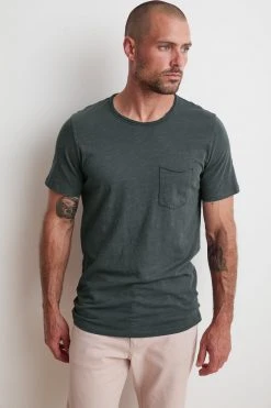 Velvet By Graham & Spencer CHAD RAW EDGE COTTON SLUB POCKET TEE