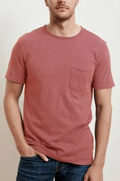 Velvet By Graham & Spencer Mens CHAD RAW EDGE COTTON SLUB POCKET TEE
