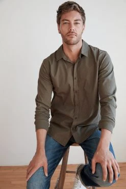 Velvet By Graham & Spencer Mens ARLIE CONTRAST COTTON JERSEY BUTTON-UP SHIRT