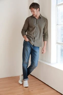 Velvet By Graham & Spencer Mens ARLIE CONTRAST COTTON JERSEY BUTTON-UP SHIRT