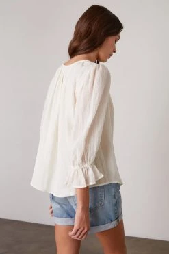 Velvet By Graham & Spencer DITA COTTON GAUZE PEASANT TOP Womens