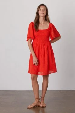 Velvet By Graham & Spencer Womens ESME SMOCKED COTTON GAUZE DRESS