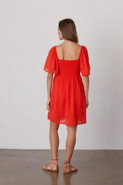 Velvet By Graham & Spencer Womens ESME SMOCKED COTTON GAUZE DRESS