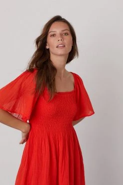 Velvet By Graham & Spencer Womens ESME SMOCKED COTTON GAUZE DRESS