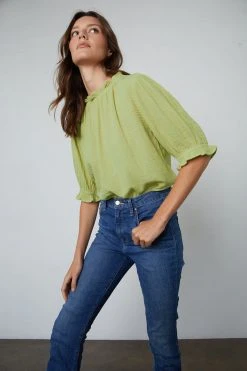 Velvet By Graham & Spencer ROSA COTTON GAUZE RUFFLE TOP