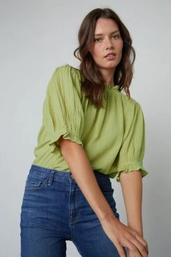 Velvet By Graham & Spencer ROSA COTTON GAUZE RUFFLE TOP