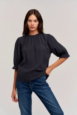 Velvet By Graham & Spencer ROSA COTTON GAUZE RUFFLE TOP