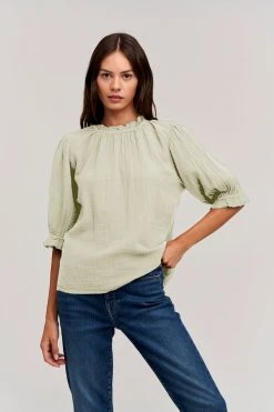 Velvet By Graham & Spencer ROSA COTTON GAUZE RUFFLE TOP 4 Velvet By Graham & Spencer ROSA COTTON GAUZE RUFFLE TOP
