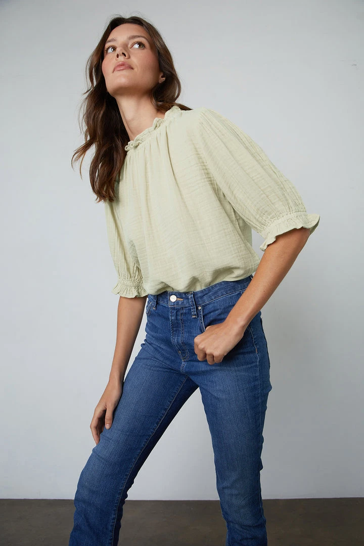 Velvet By Graham & Spencer ROSA COTTON GAUZE RUFFLE TOP 1 Velvet By Graham & Spencer ROSA COTTON GAUZE RUFFLE TOP