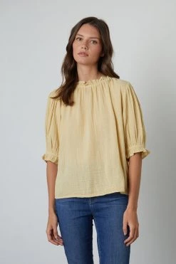 Velvet By Graham & Spencer ROSA COTTON GAUZE RUFFLE TOP