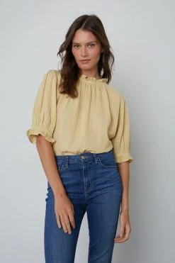 Velvet By Graham & Spencer ROSA COTTON GAUZE RUFFLE TOP