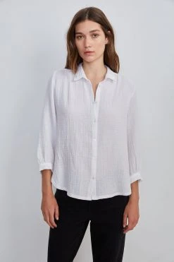 Velvet By Graham & Spencer DAYNA 3/4 SLEEVE BUTTON-UP BLOUSE