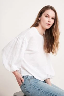 Velvet By Graham & Spencer Womens GENEVIEVE CONTRAST PUFF SLEEVE TEE