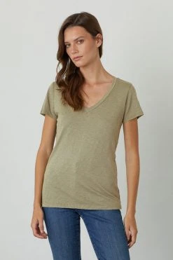 Velvet By Graham & Spencer Womens LILITH COTTON SLUB V-NECK TEE