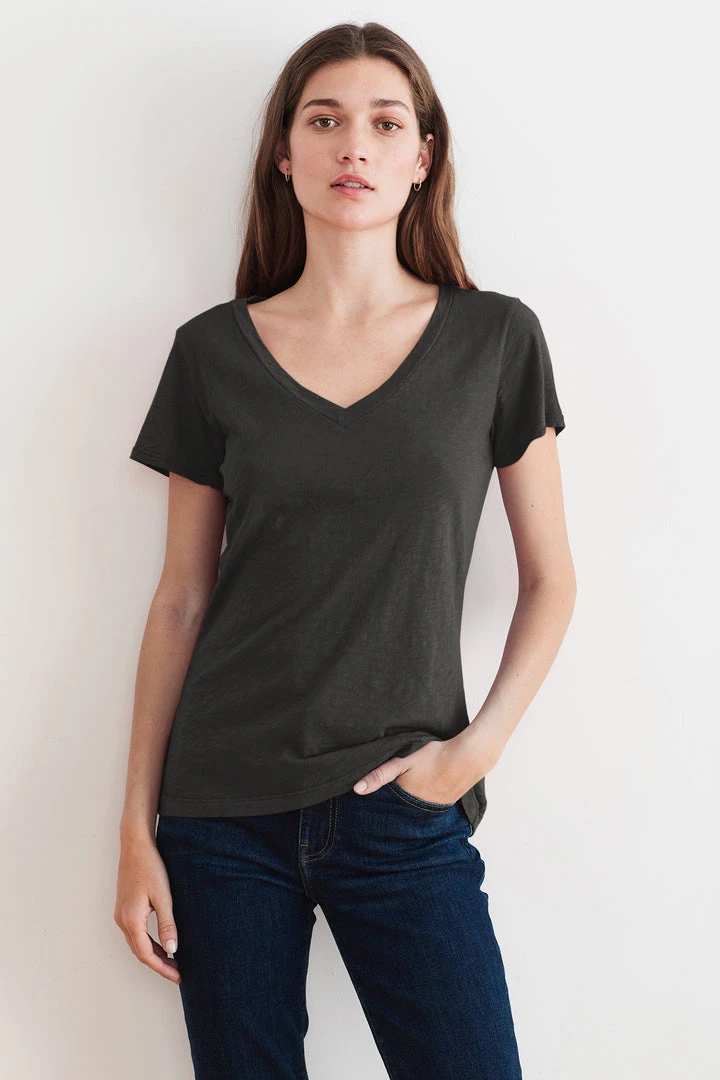 Velvet By Graham & Spencer LILITH COTTON SLUB V-NECK TEE Womens 9 Velvet By Graham & Spencer LILITH COTTON SLUB V-NECK TEE Womens