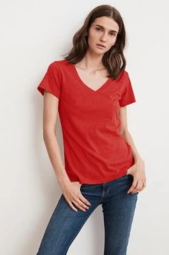 Velvet By Graham & Spencer LILITH COTTON SLUB V-NECK TEE Womens 35 Velvet By Graham & Spencer LILITH COTTON SLUB V-NECK TEE Womens