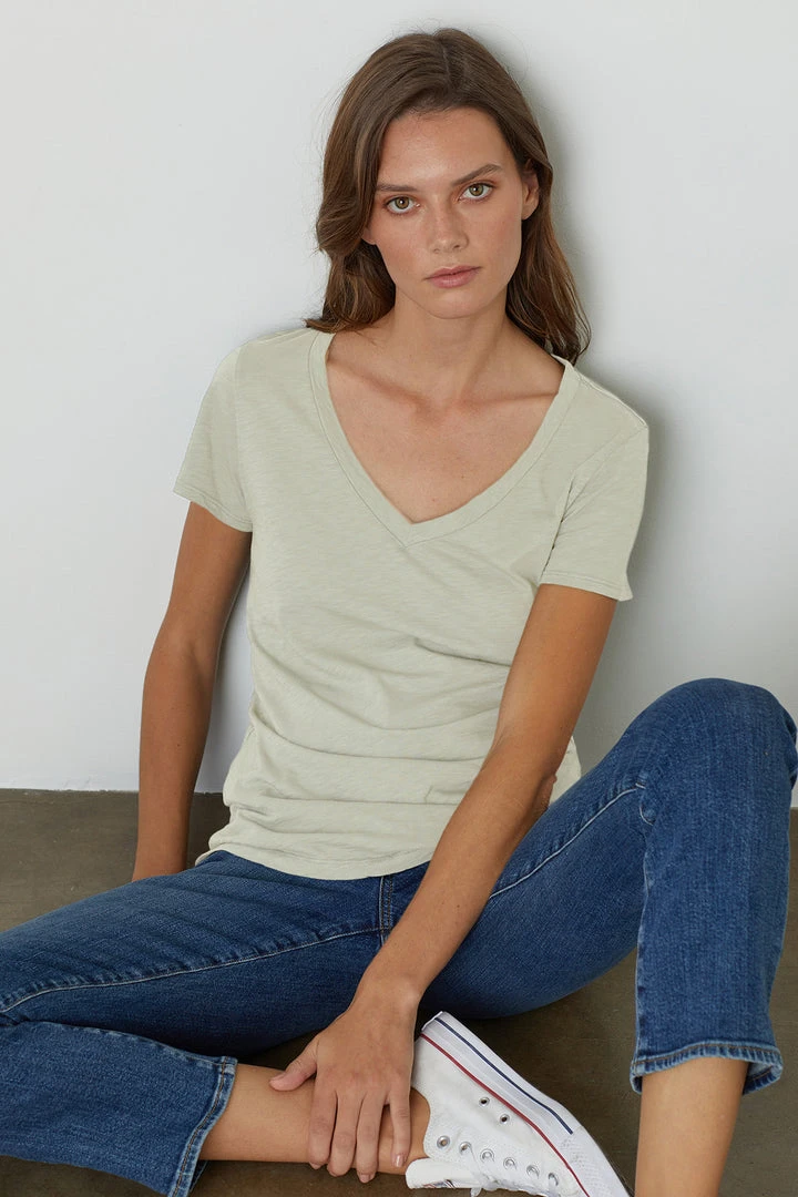 Velvet By Graham & Spencer LILITH COTTON SLUB V-NECK TEE Womens 5 Velvet By Graham & Spencer LILITH COTTON SLUB V-NECK TEE Womens