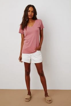 Velvet By Graham & Spencer Womens LILITH COTTON SLUB V-NECK TEE