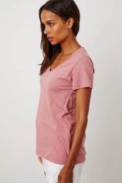 Velvet By Graham & Spencer Womens LILITH COTTON SLUB V-NECK TEE