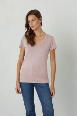 Velvet By Graham & Spencer Womens LILITH COTTON SLUB V-NECK TEE