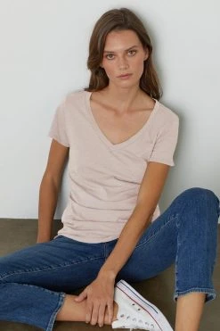 Velvet By Graham & Spencer LILITH COTTON SLUB V-NECK TEE Womens