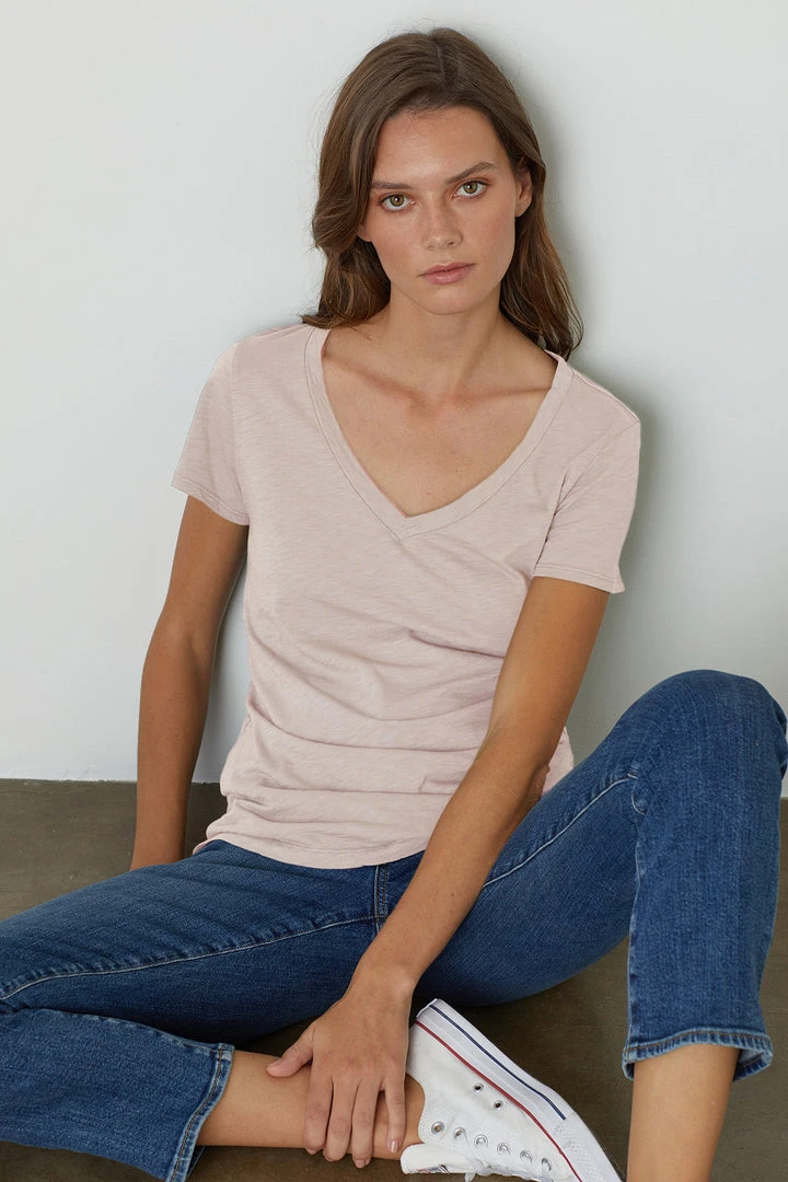 Velvet By Graham & Spencer LILITH COTTON SLUB V-NECK TEE Womens 1 Velvet By Graham & Spencer LILITH COTTON SLUB V-NECK TEE Womens
