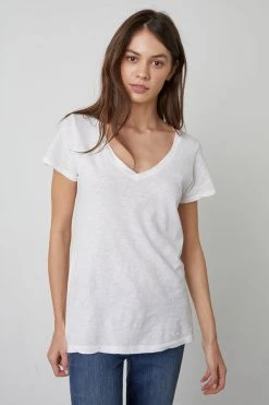 Velvet By Graham & Spencer Womens LILITH COTTON SLUB V-NECK TEE