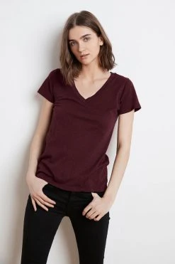 Velvet By Graham & Spencer LILITH COTTON SLUB V-NECK TEE Womens 43 Velvet By Graham & Spencer LILITH COTTON SLUB V-NECK TEE Womens