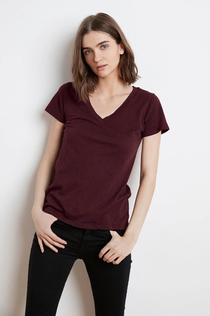 Velvet By Graham & Spencer LILITH COTTON SLUB V-NECK TEE Womens 21 Velvet By Graham & Spencer LILITH COTTON SLUB V-NECK TEE Womens