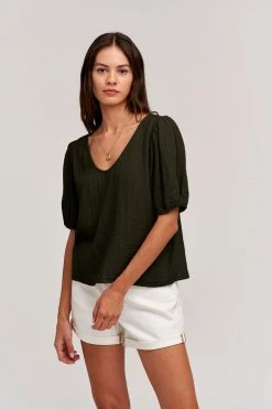 Velvet By Graham & Spencer LOUISA PUFF SLEEVE TOP Womens