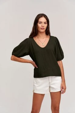 Velvet By Graham & Spencer LOUISA PUFF SLEEVE TOP Womens