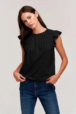 Velvet By Graham & Spencer Womens STACY RUFFLE SLEEVE TANK
