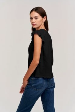 Velvet By Graham & Spencer Womens STACY RUFFLE SLEEVE TANK