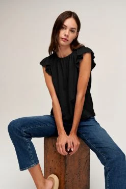 Velvet By Graham & Spencer Womens STACY RUFFLE SLEEVE TANK
