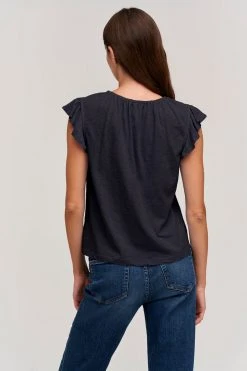 Velvet By Graham & Spencer Womens STACY RUFFLE SLEEVE TANK