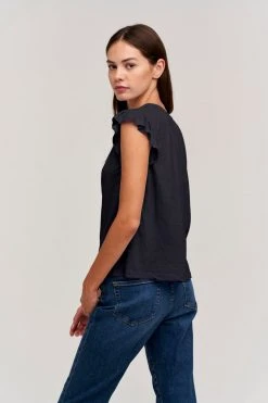 Velvet By Graham & Spencer Womens STACY RUFFLE SLEEVE TANK