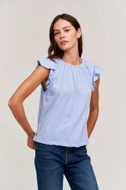 Velvet By Graham & Spencer Womens STACY RUFFLE SLEEVE TANK