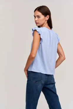 Velvet By Graham & Spencer Womens STACY RUFFLE SLEEVE TANK