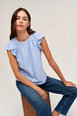 Velvet By Graham & Spencer Womens STACY RUFFLE SLEEVE TANK