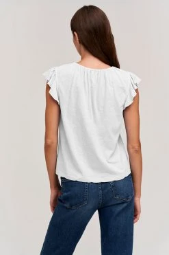 Velvet By Graham & Spencer Womens STACY RUFFLE SLEEVE TANK