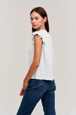 Velvet By Graham & Spencer Womens STACY RUFFLE SLEEVE TANK