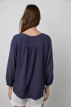 Velvet By Graham & Spencer MARILYN COTTON GAUZE PEASANT BLOUSE