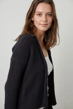 Velvet By Graham & Spencer JAZ TEXTURED TAPE YARN CARDIGAN Womens