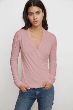 Velvet By Graham & Spencer Womens MERI WRAP FRONT FITTED TOP