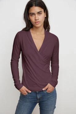 Velvet By Graham & Spencer Womens MERI WRAP FRONT FITTED TOP