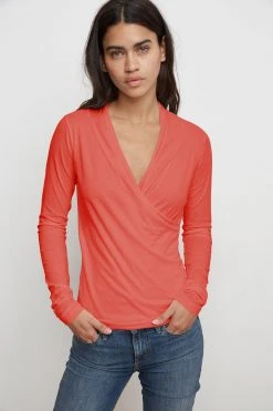 Velvet By Graham & Spencer Womens MERI WRAP FRONT FITTED TOP